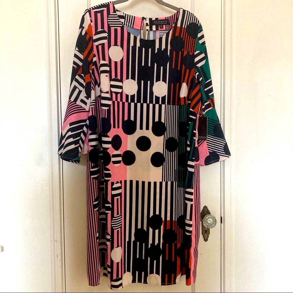 Elóquii MOD Geometric Knee Length Shift Dress